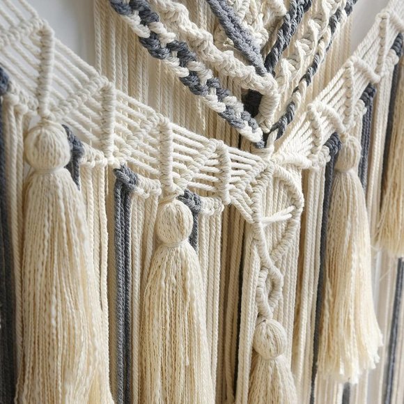 Boho Macrame Woven Handmade Craft Mid Century Modern Hanging Tassel Wall Decor - Picture 6 of 8